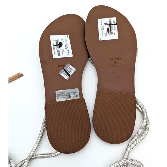 Schutz Kittie Glam Casual Flat Sandals Women's Silver/Beige Size US8B EU38.5 - Picture 8 of 14